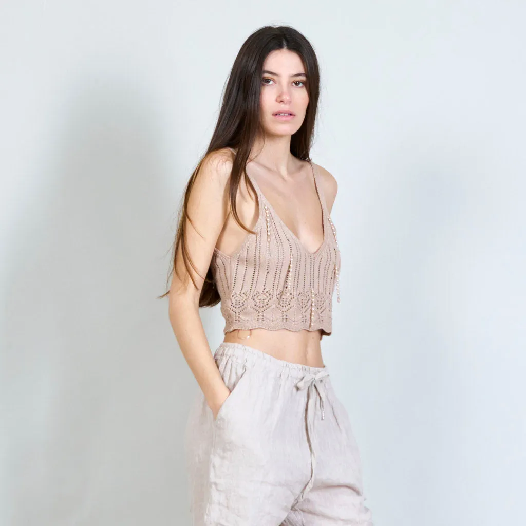 100% Cotton knitted top with beads decoration wholesale