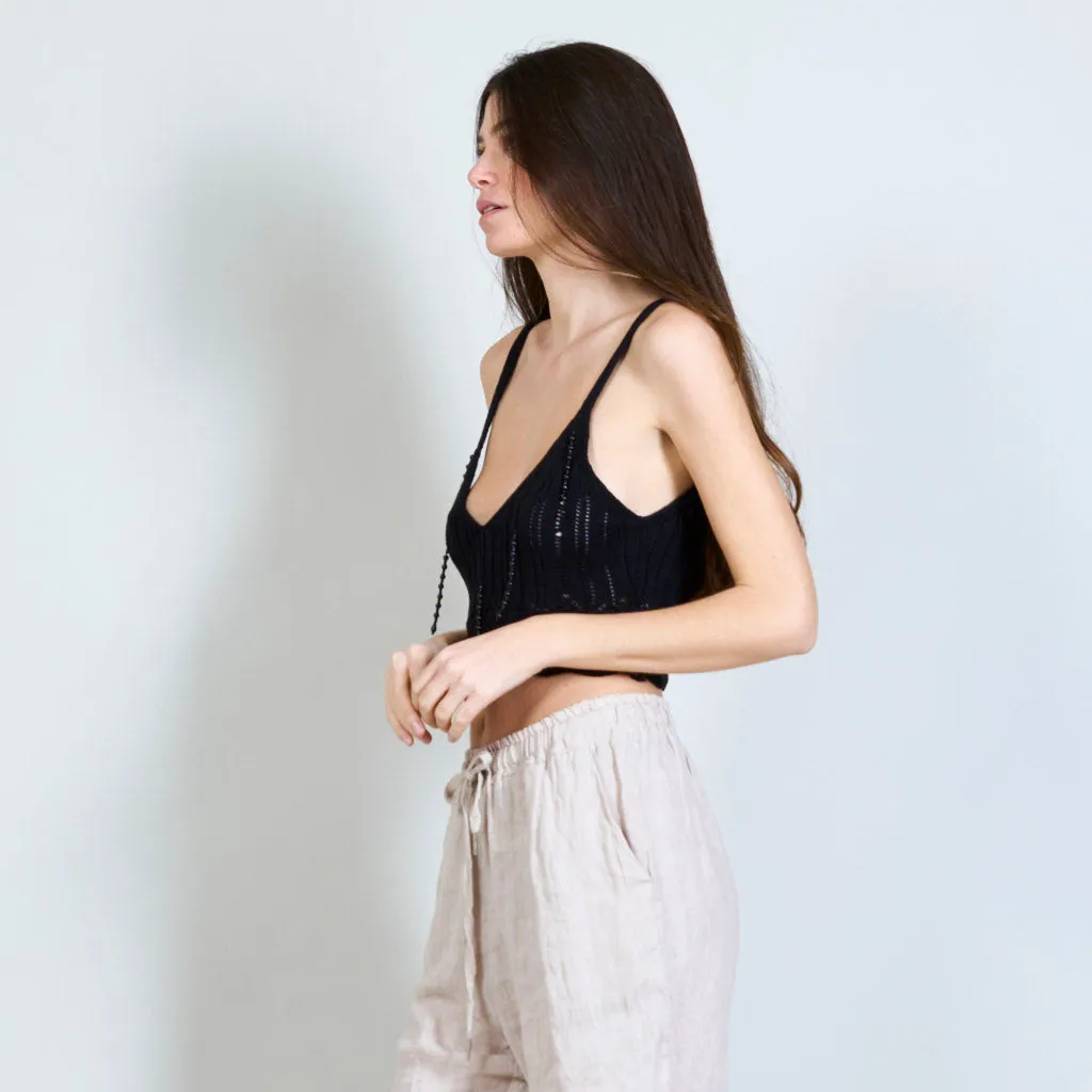 100% Cotton knitted top with beads decoration wholesale