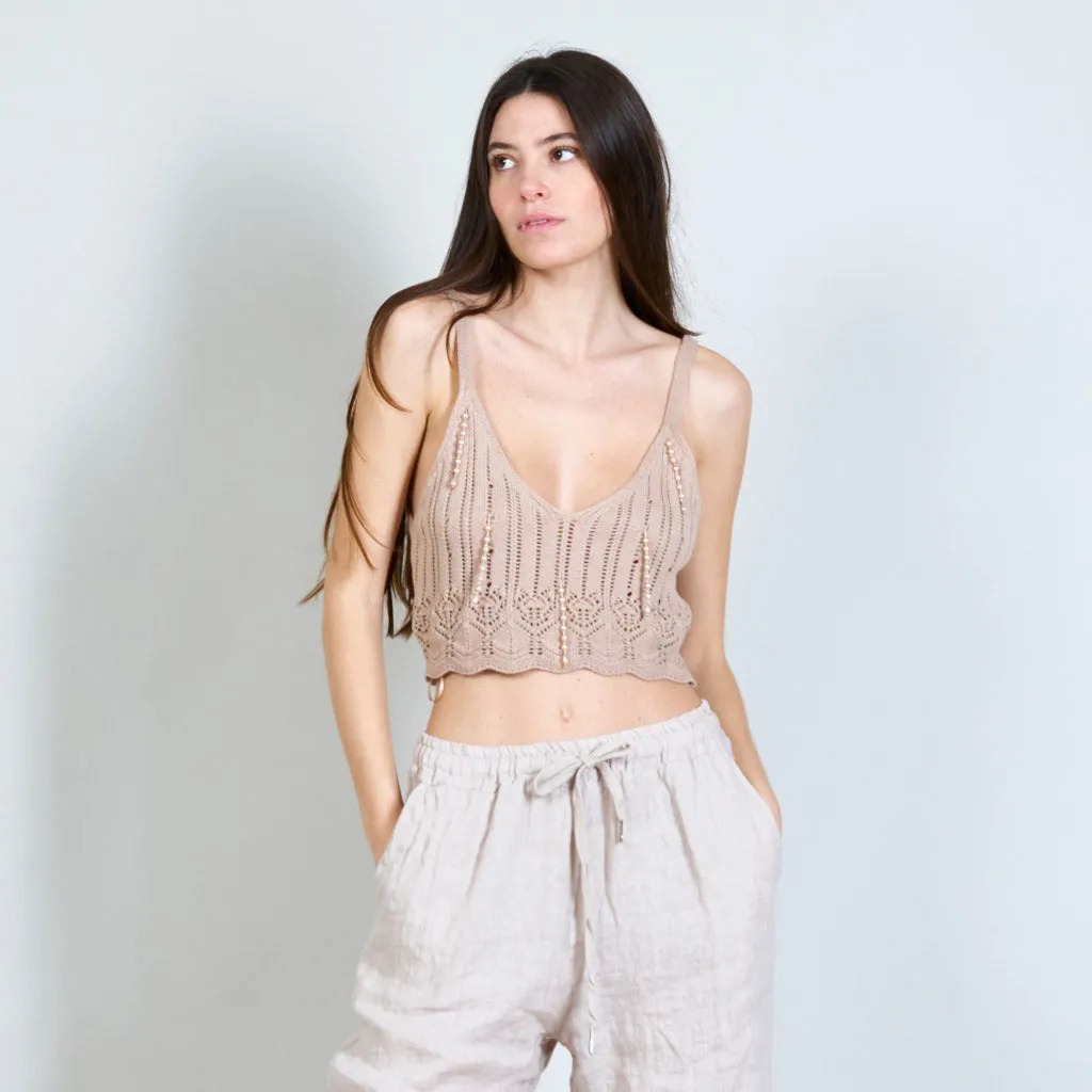 100% Cotton knitted top with beads decoration wholesale