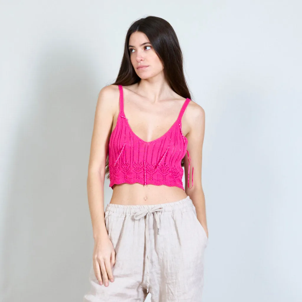 100% Cotton knitted top with beads decoration wholesale