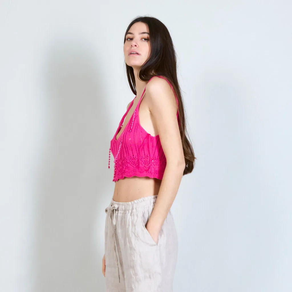 100% Cotton knitted top with beads decoration wholesale