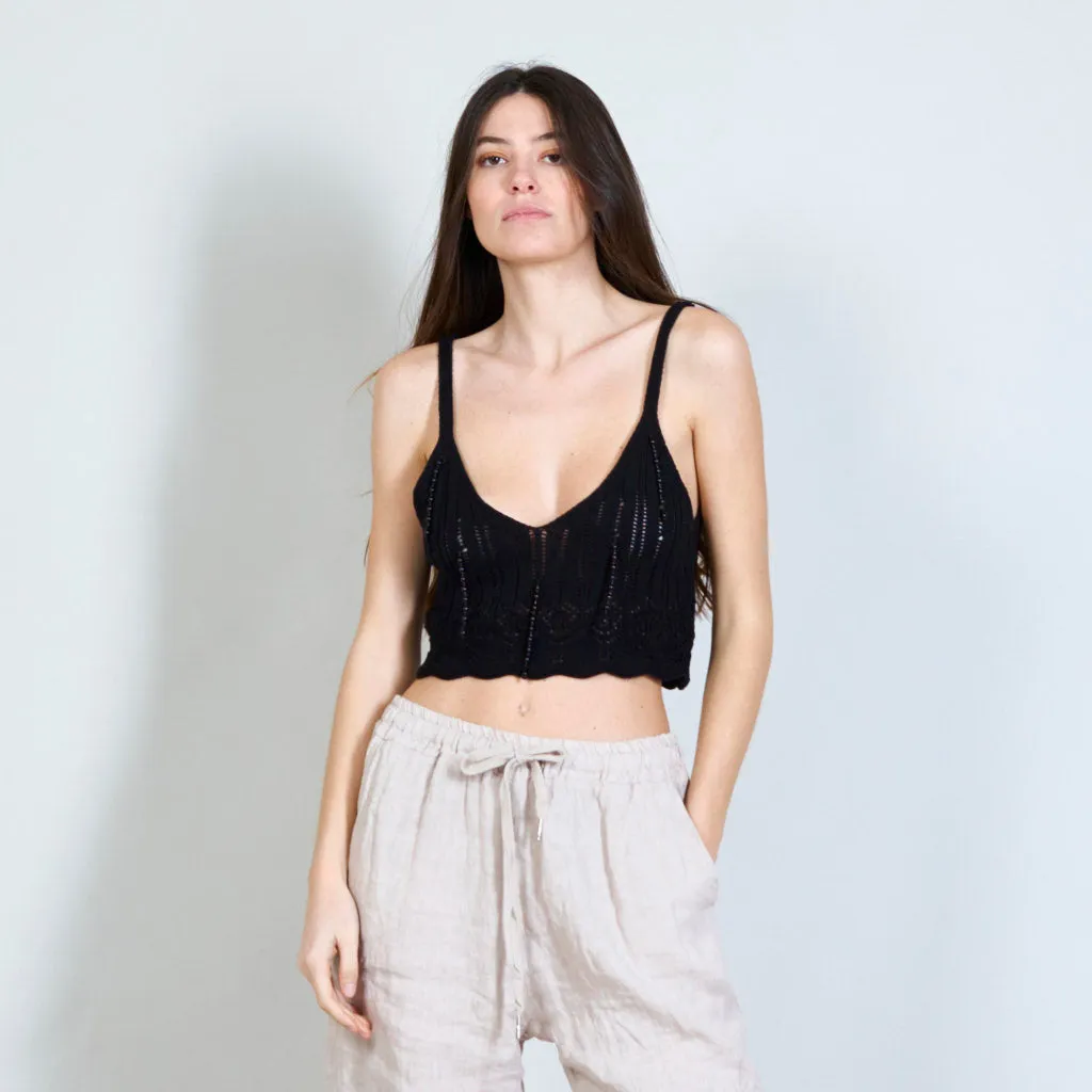 100% Cotton knitted top with beads decoration wholesale