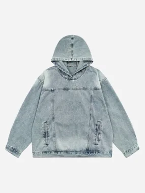 1984 High Street Washed And  Denim Hoodie - 1464
