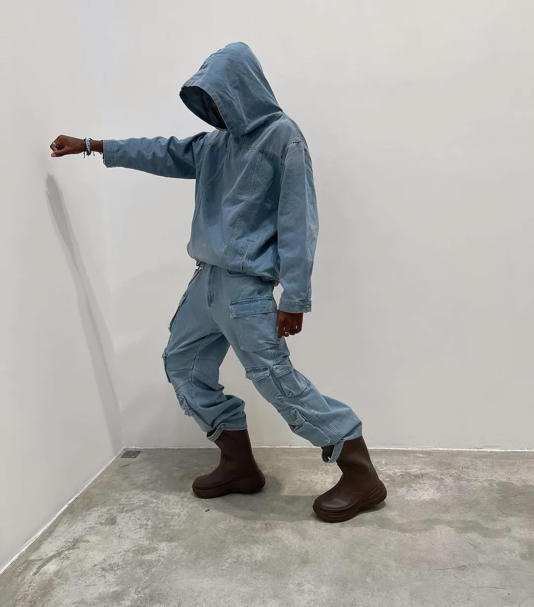 1984 High Street Washed And  Denim Hoodie - 1464