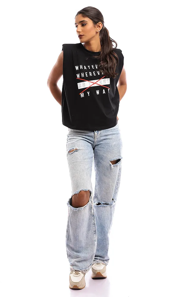 94785 Printed Sleeveless Cotton Top - Black