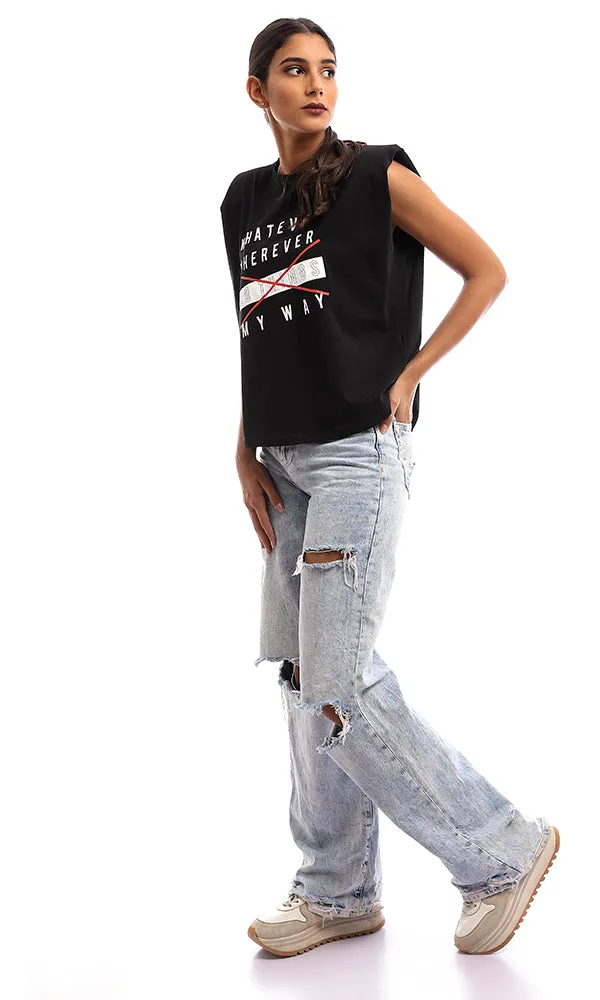 94785 Printed Sleeveless Cotton Top - Black