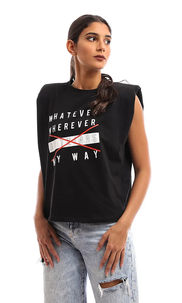 94785 Printed Sleeveless Cotton Top - Black