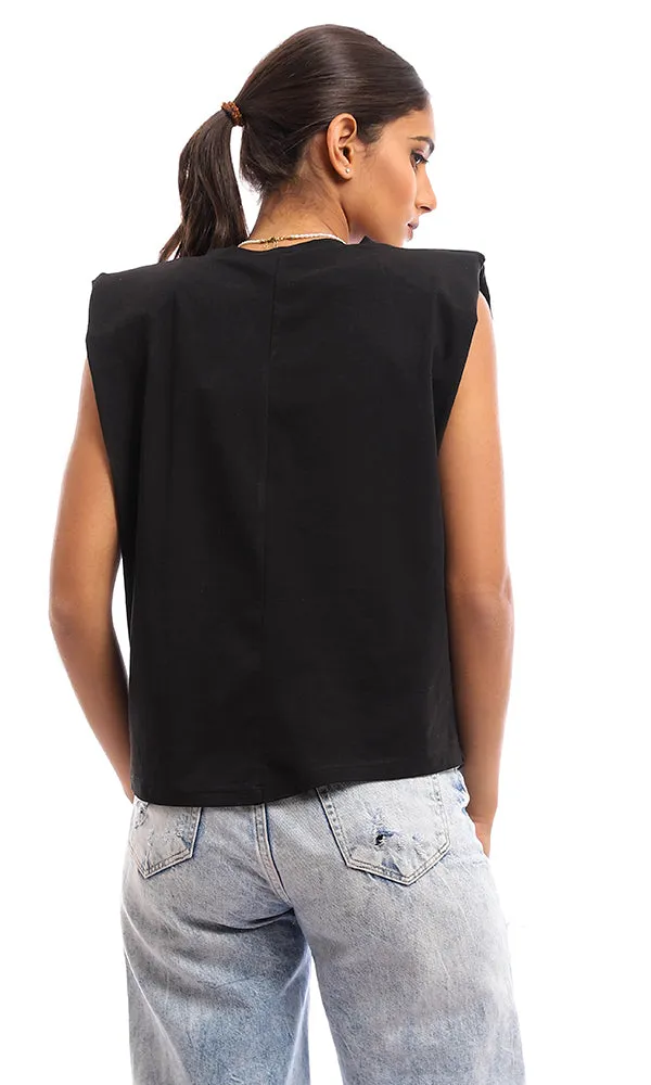 94785 Printed Sleeveless Cotton Top - Black