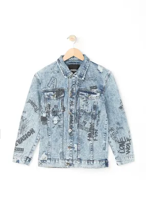 Amnesia Youth Graphic Destroyed Denim Jacket