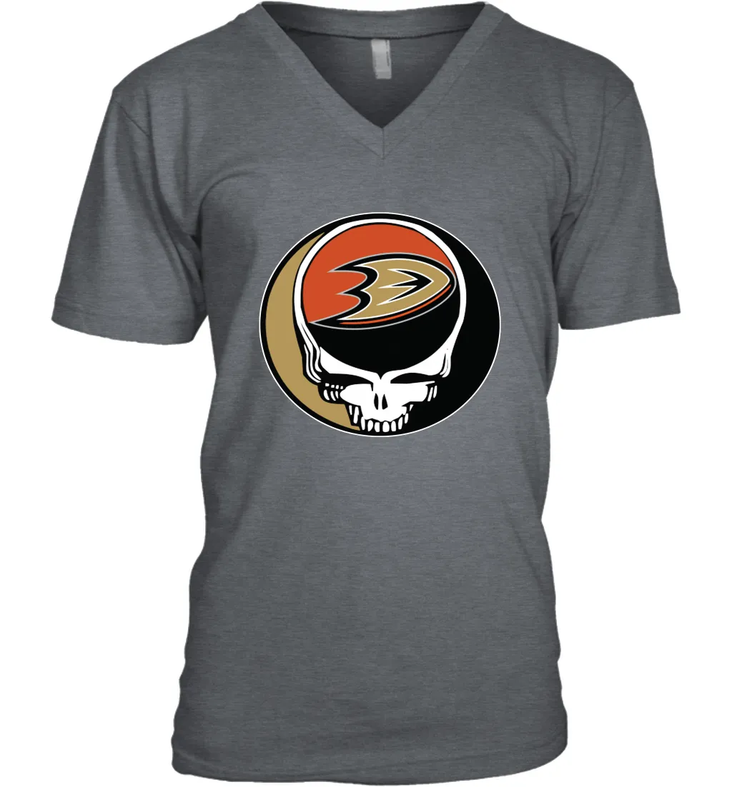 Anaheim Ducks Grateful Dead Steal Your Face Hockey NHL Mens V-Neck T-Shirt