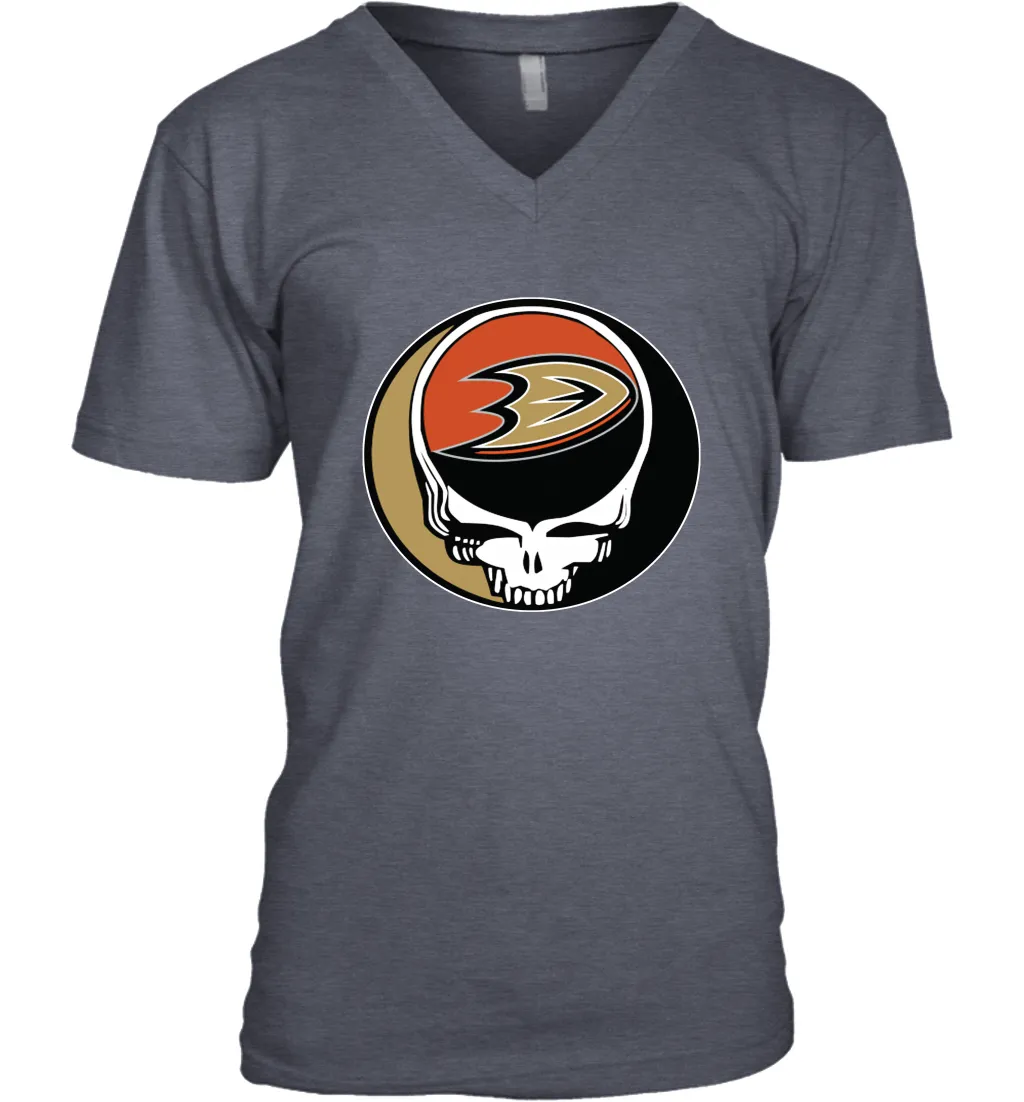 Anaheim Ducks Grateful Dead Steal Your Face Hockey NHL Mens V-Neck T-Shirt