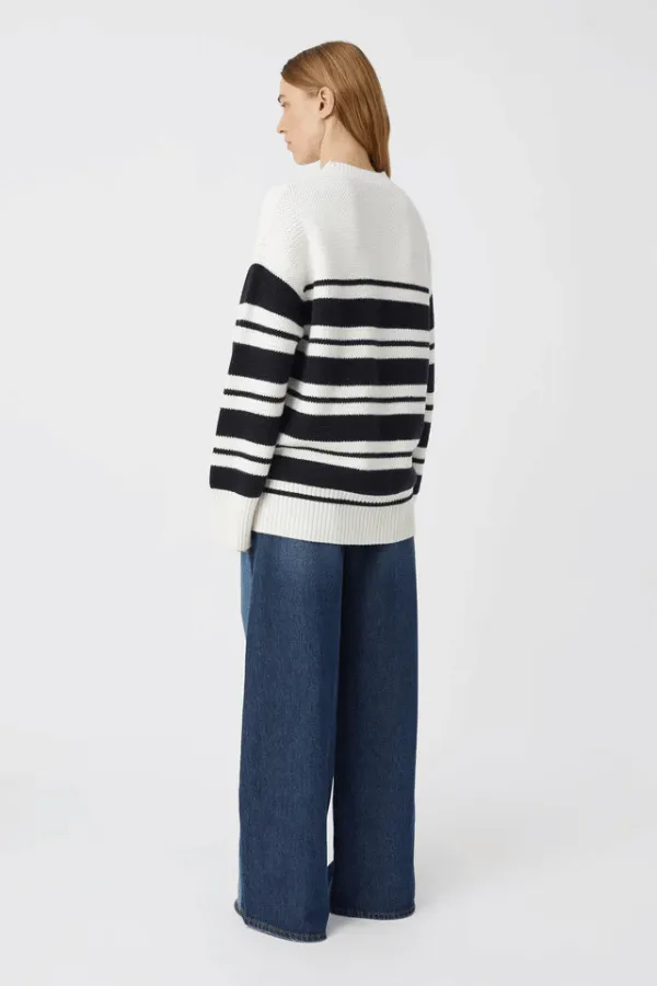 Atticus Sweater White Navy Stripe