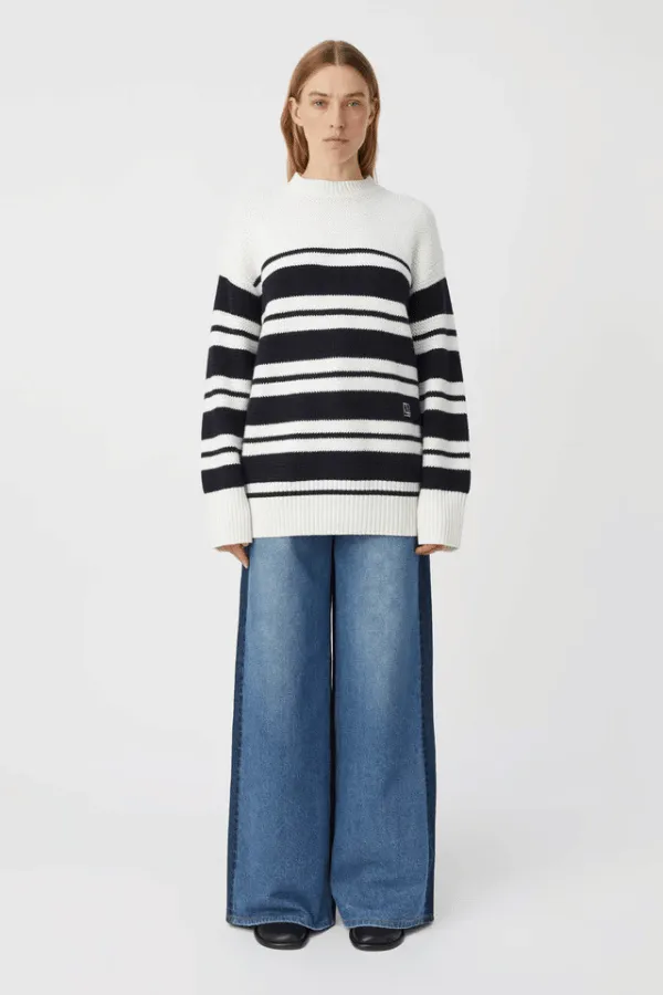 Atticus Sweater White Navy Stripe