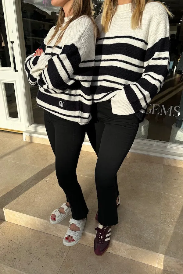 Atticus Sweater White Navy Stripe