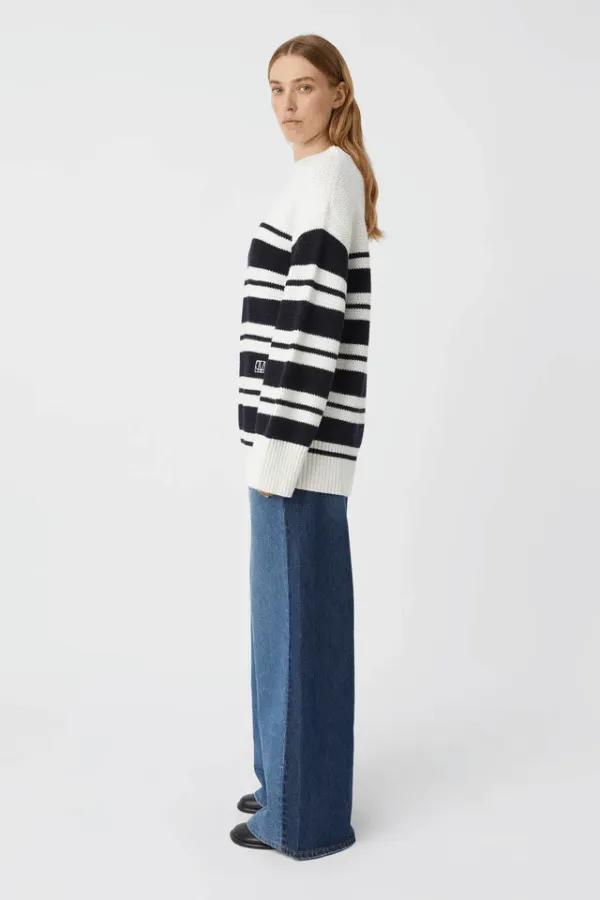 Atticus Sweater White Navy Stripe