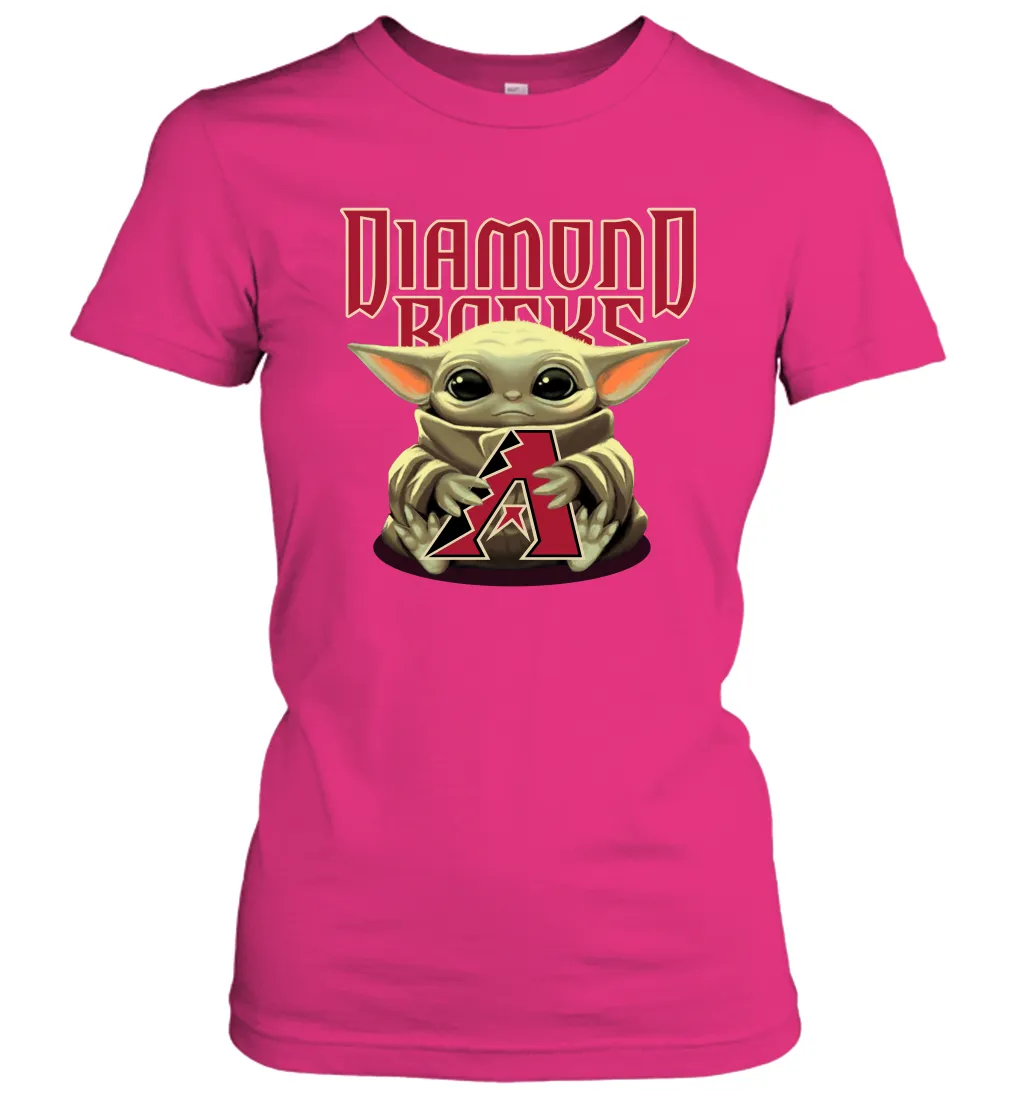 Baby Yoda Hugs Loves The Arizona Diamondbacks Baseball Womens T-Shirt