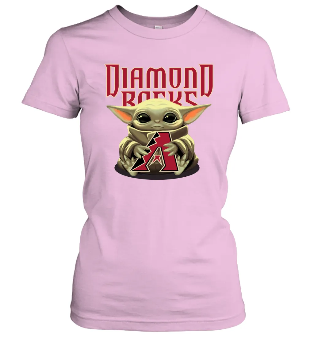 Baby Yoda Hugs Loves The Arizona Diamondbacks Baseball Womens T-Shirt