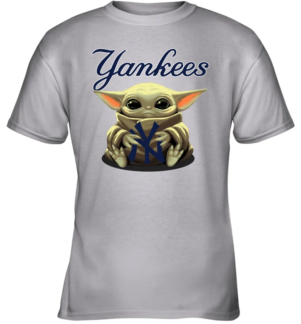 Baby Yoda Hugs Loves The New York Yankees Baseball Youth T-Shirt