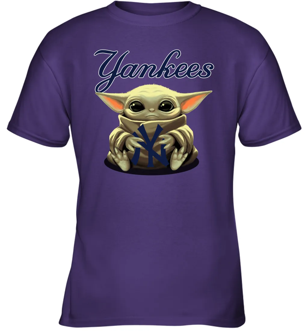 Baby Yoda Hugs Loves The New York Yankees Baseball Youth T-Shirt