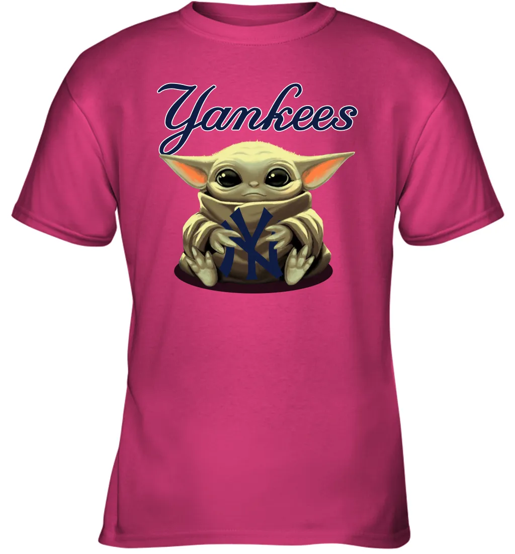 Baby Yoda Hugs Loves The New York Yankees Baseball Youth T-Shirt