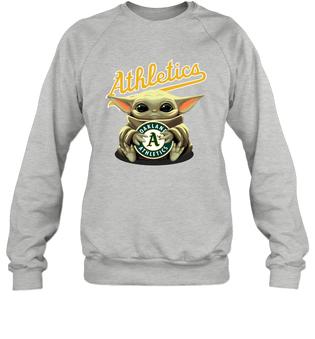Baby Yoda Hugs Loves The Oakland Athletics Baseball Adult Sweatshirt