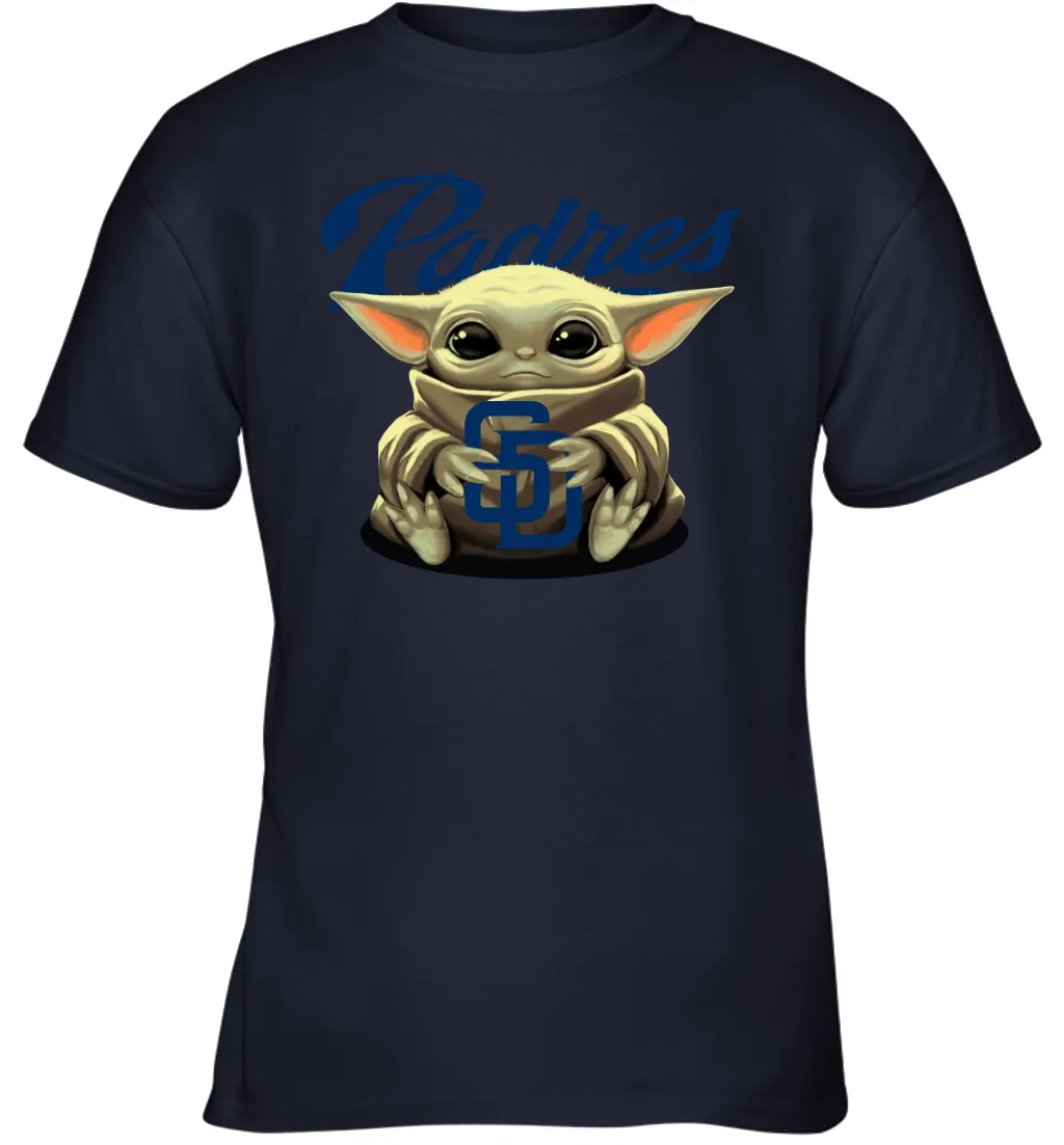 Baby Yoda Hugs Loves The San Diego Padres Baseball Youth T-Shirt
