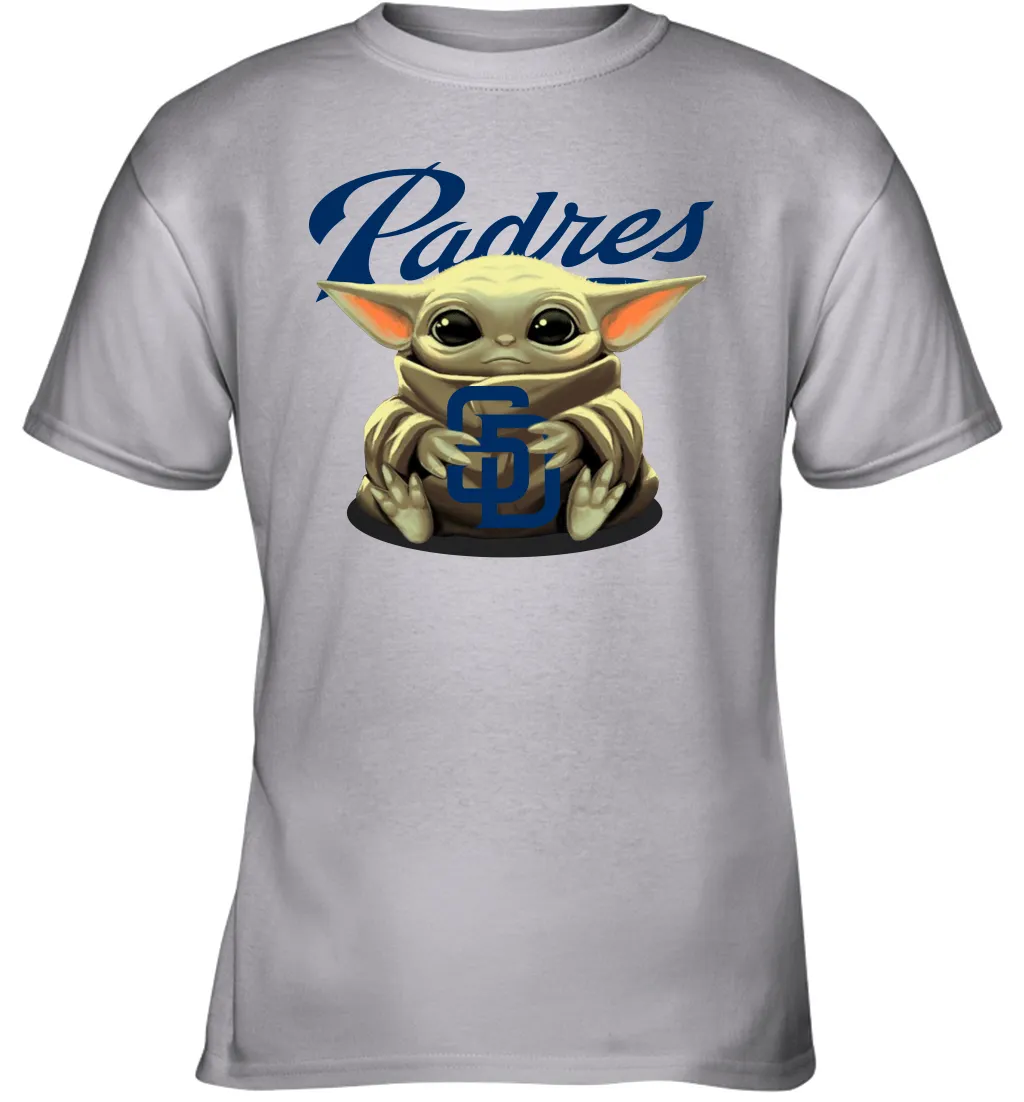 Baby Yoda Hugs Loves The San Diego Padres Baseball Youth T-Shirt