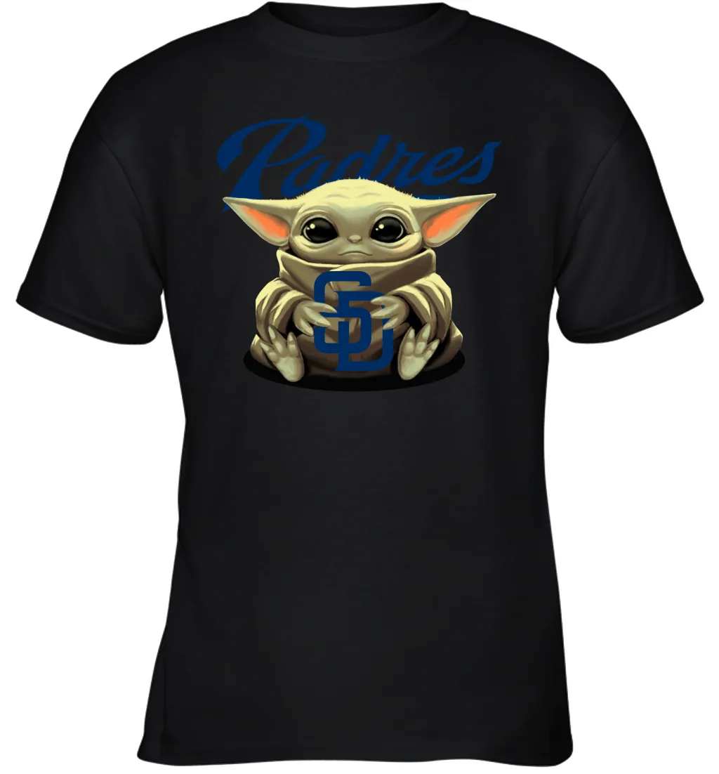 Baby Yoda Hugs Loves The San Diego Padres Baseball Youth T-Shirt