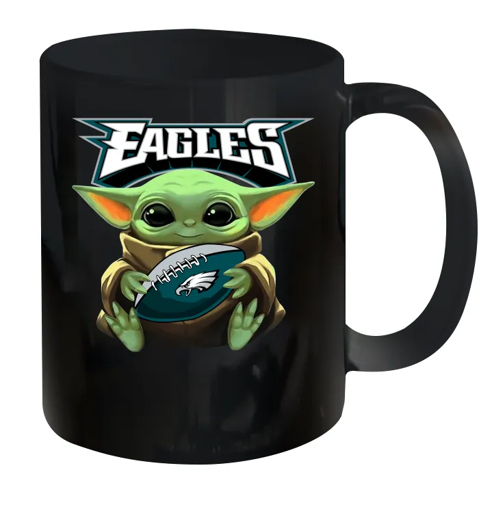 Baby Yoda Loves The Philadelphia Eagles Star Wars Baby Yoda Hugs Eagles NFL Ceramic Mug 11oz