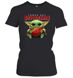 Baby Yoda Loves The Tampa Bay Buccaneers Star Wars Baby Yoda Hugs Buccaneers NFL Womens T-Shirt