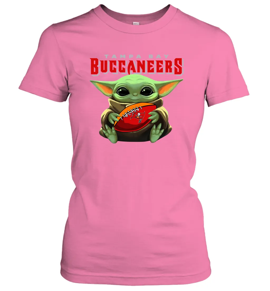 Baby Yoda Loves The Tampa Bay Buccaneers Star Wars Baby Yoda Hugs Buccaneers NFL Womens T-Shirt
