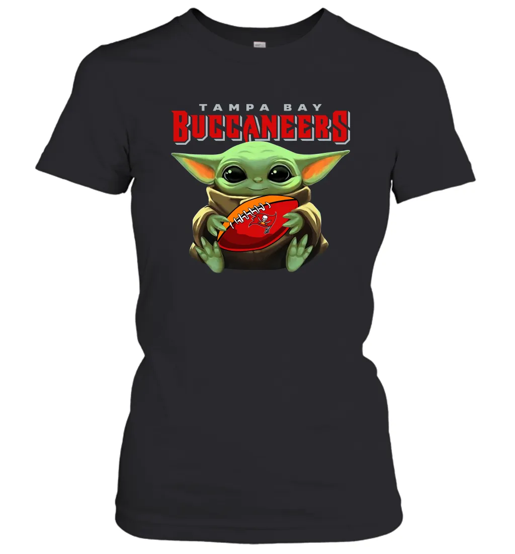 Baby Yoda Loves The Tampa Bay Buccaneers Star Wars Baby Yoda Hugs Buccaneers NFL Womens T-Shirt
