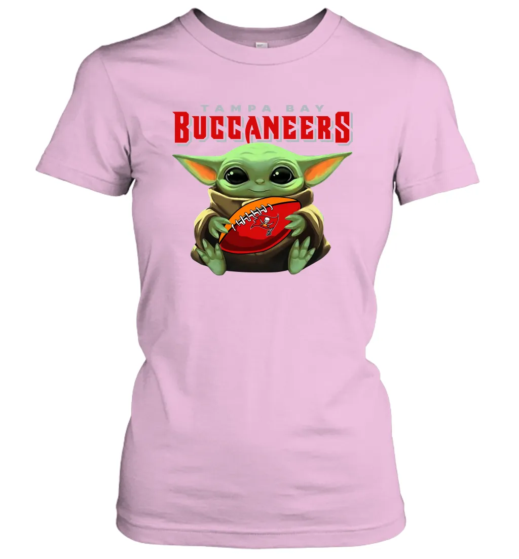 Baby Yoda Loves The Tampa Bay Buccaneers Star Wars Baby Yoda Hugs Buccaneers NFL Womens T-Shirt