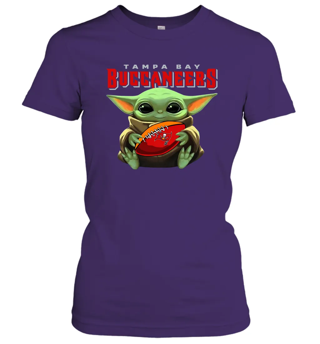 Baby Yoda Loves The Tampa Bay Buccaneers Star Wars Baby Yoda Hugs Buccaneers NFL Womens T-Shirt