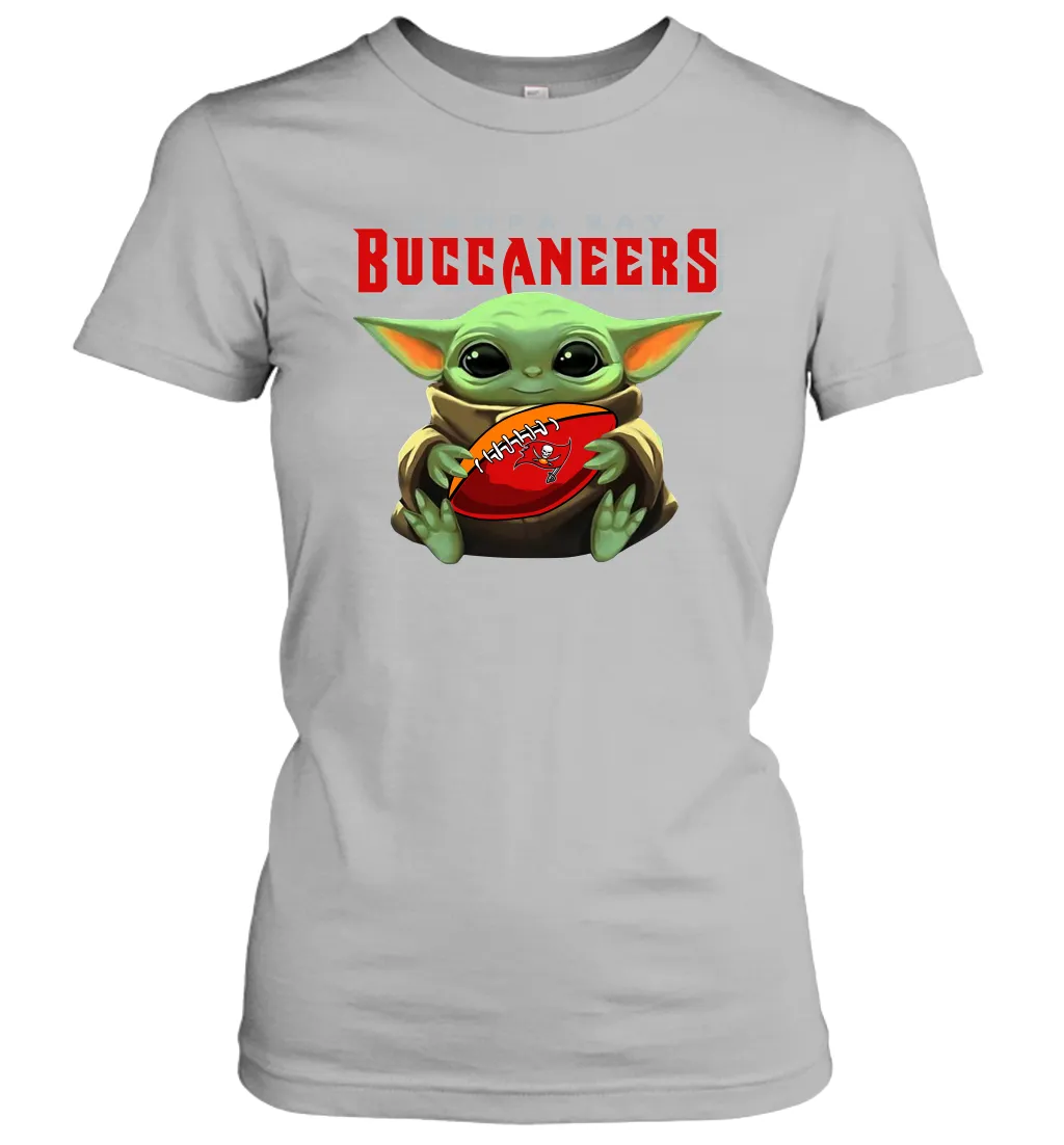 Baby Yoda Loves The Tampa Bay Buccaneers Star Wars Baby Yoda Hugs Buccaneers NFL Womens T-Shirt