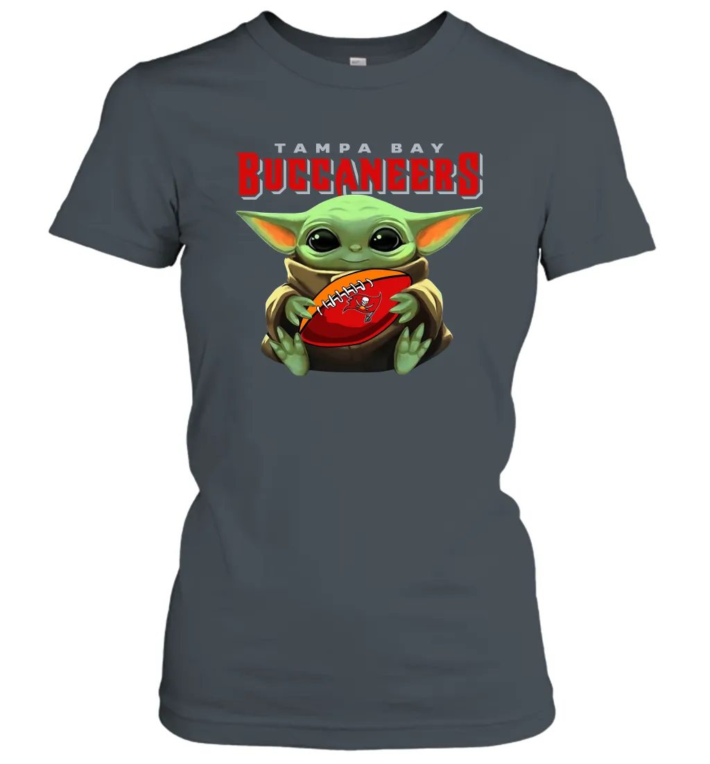 Baby Yoda Loves The Tampa Bay Buccaneers Star Wars Baby Yoda Hugs Buccaneers NFL Womens T-Shirt