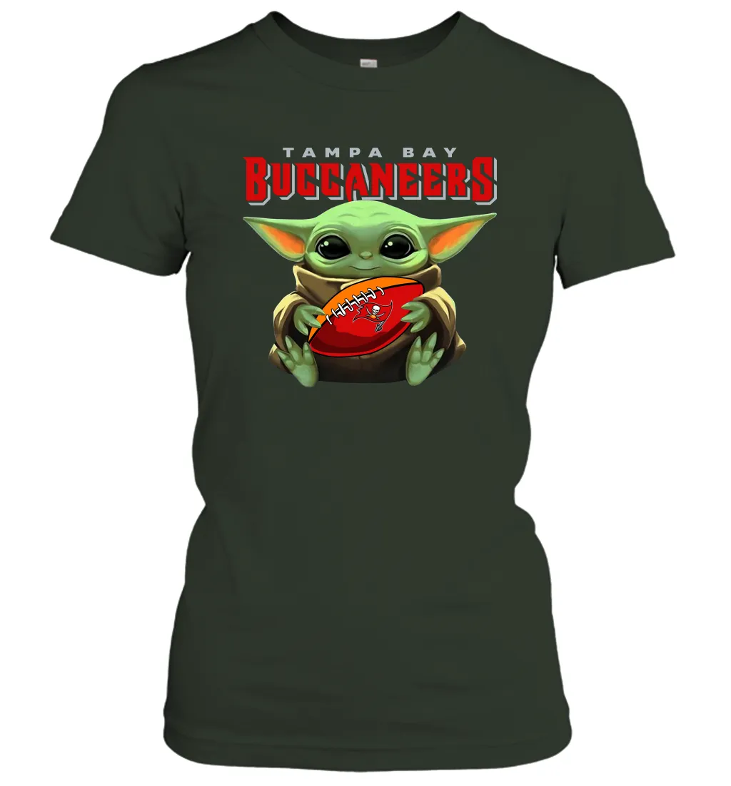 Baby Yoda Loves The Tampa Bay Buccaneers Star Wars Baby Yoda Hugs Buccaneers NFL Womens T-Shirt