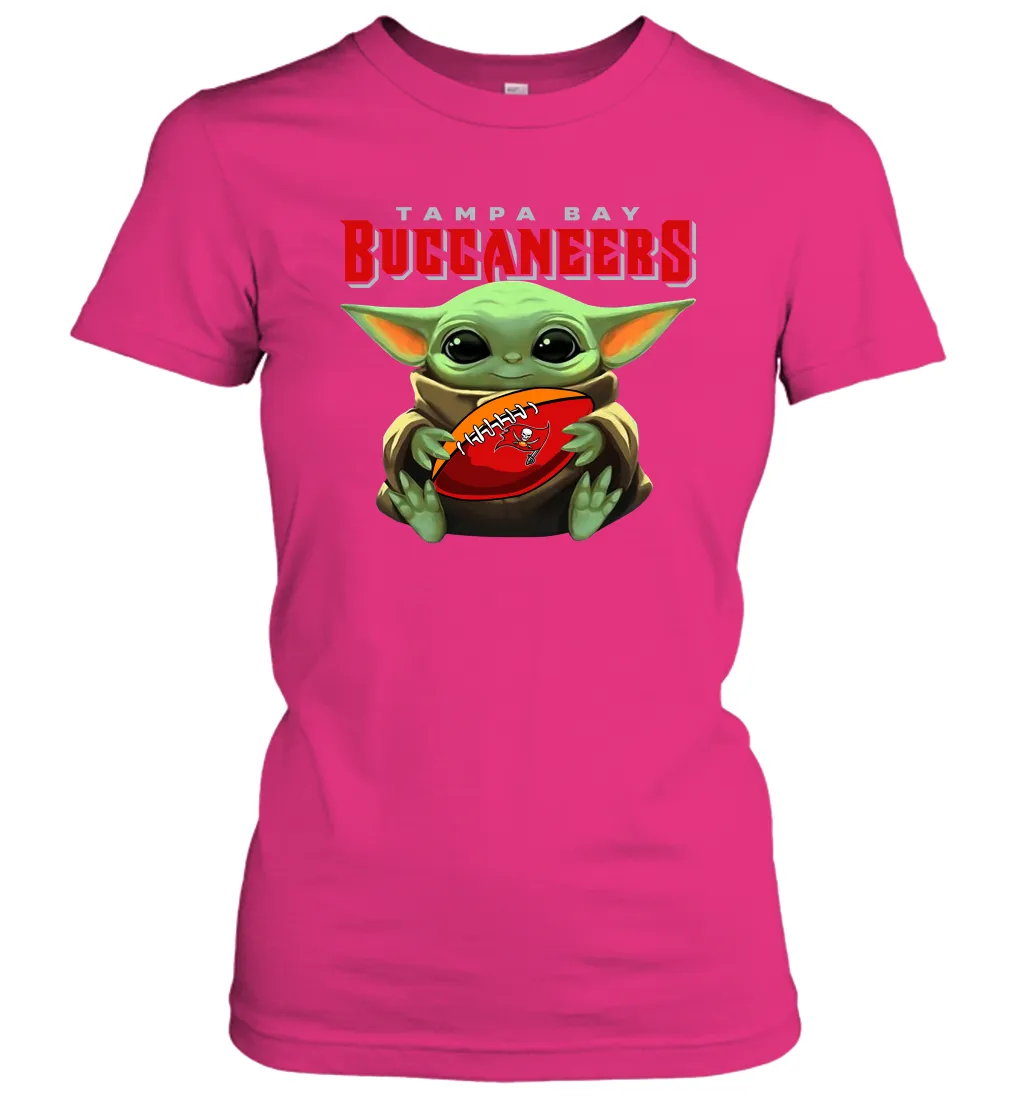 Baby Yoda Loves The Tampa Bay Buccaneers Star Wars Baby Yoda Hugs Buccaneers NFL Womens T-Shirt