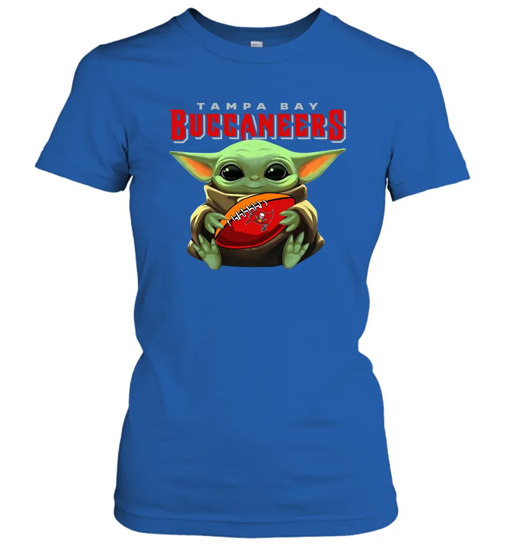 Baby Yoda Loves The Tampa Bay Buccaneers Star Wars Baby Yoda Hugs Buccaneers NFL Womens T-Shirt