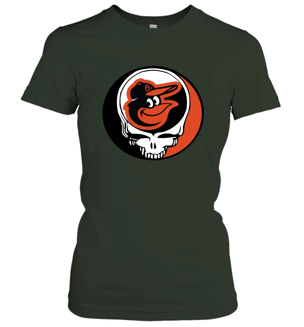 Baltimore Orioles Grateful Dead Steal Your Face Baseball Womens T-Shirt