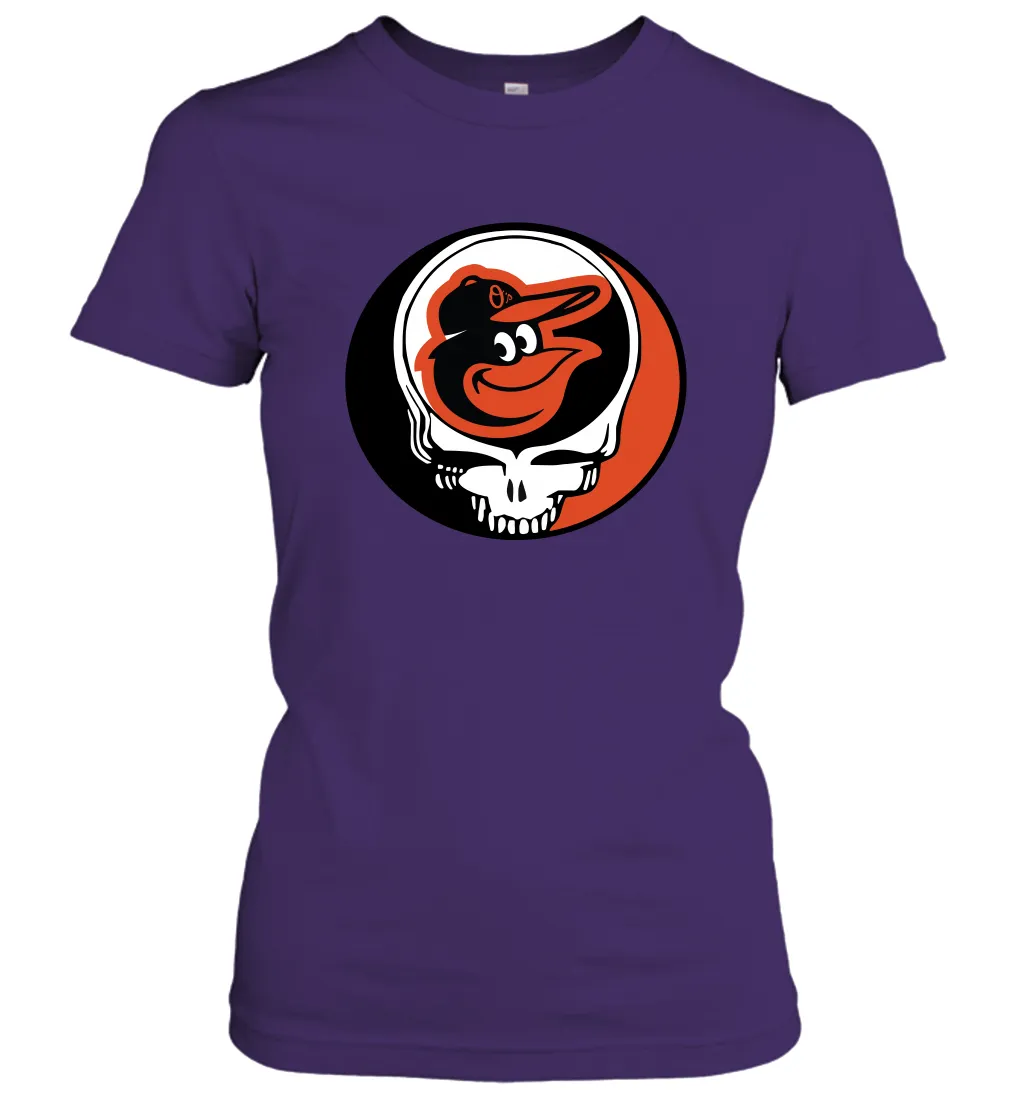 Baltimore Orioles Grateful Dead Steal Your Face Baseball Womens T-Shirt