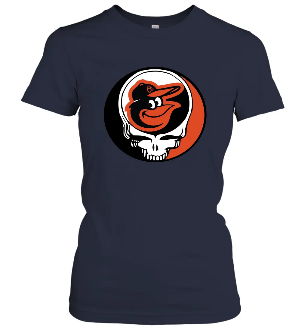 Baltimore Orioles Grateful Dead Steal Your Face Baseball Womens T-Shirt