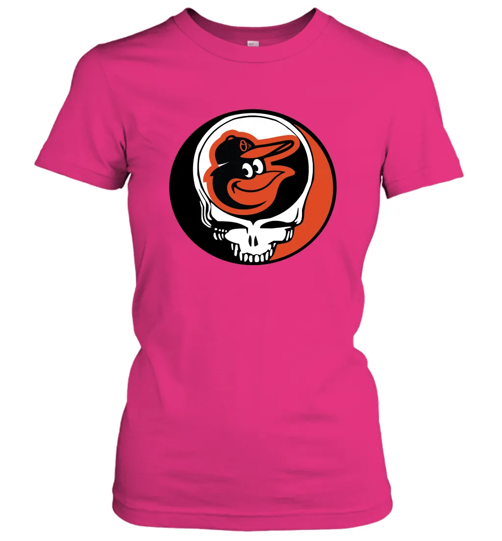 Baltimore Orioles Grateful Dead Steal Your Face Baseball Womens T-Shirt