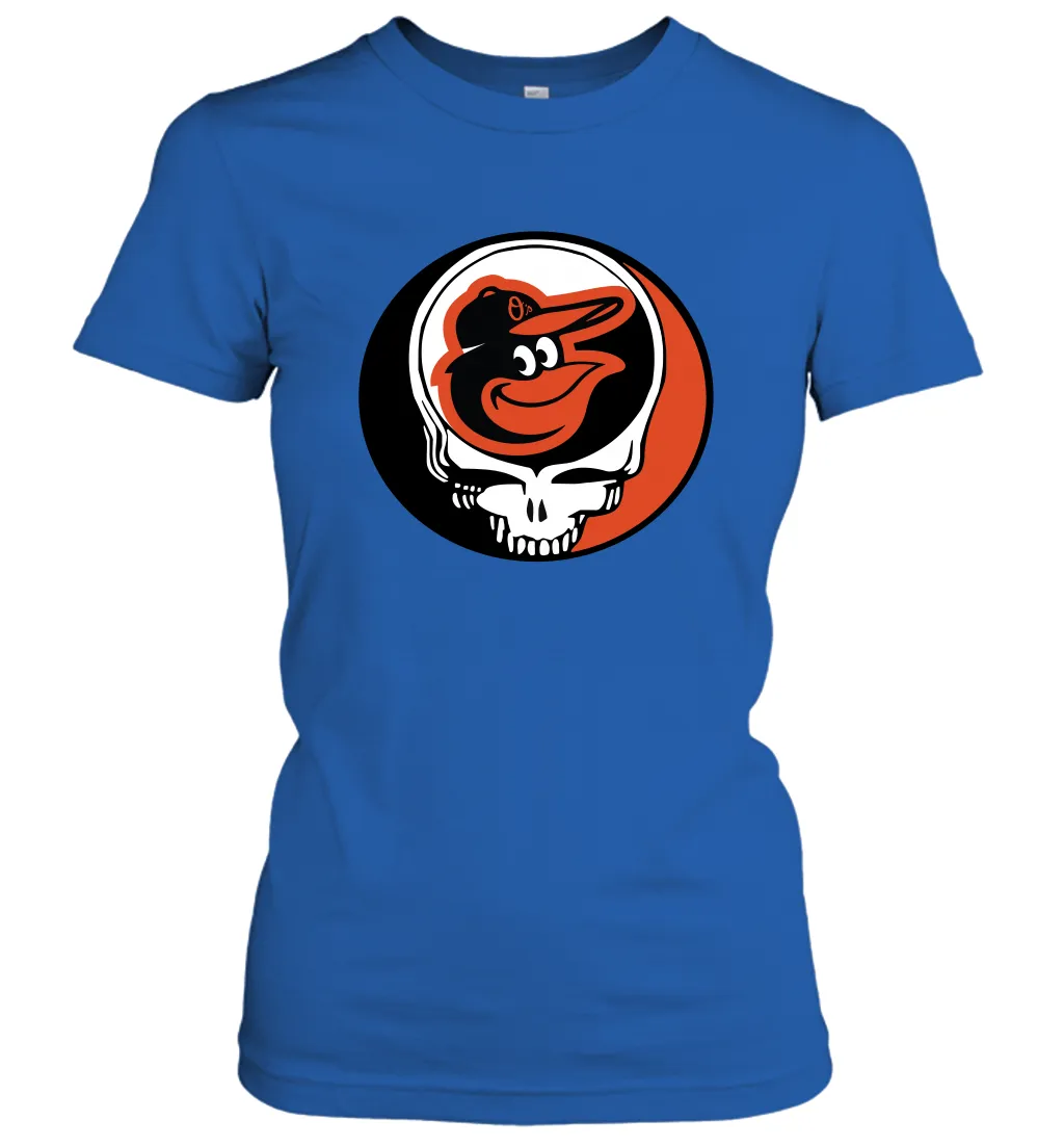 Baltimore Orioles Grateful Dead Steal Your Face Baseball Womens T-Shirt