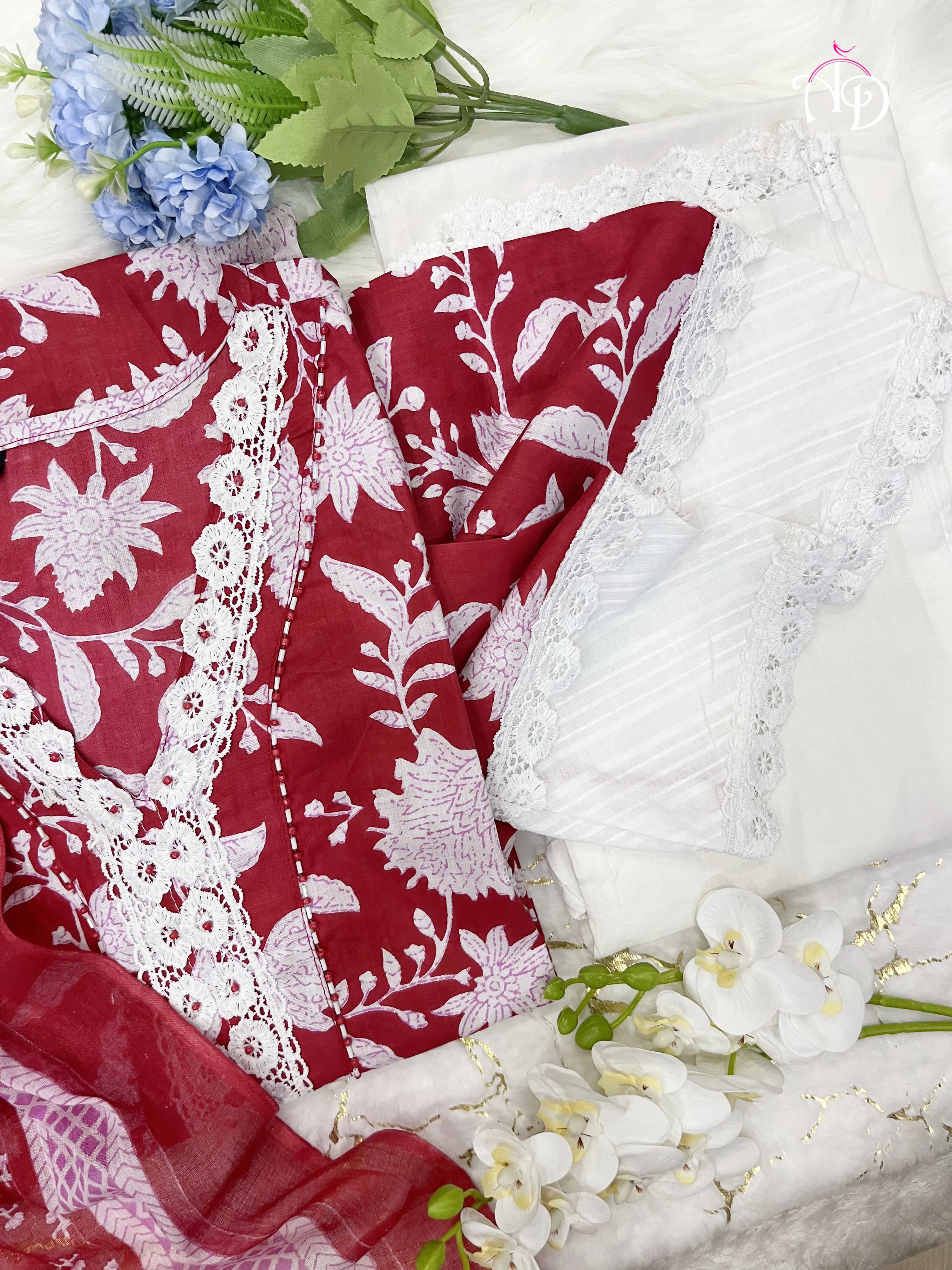 Beautiful Pakistani Cotton Floral Alia Cut Designer Suit