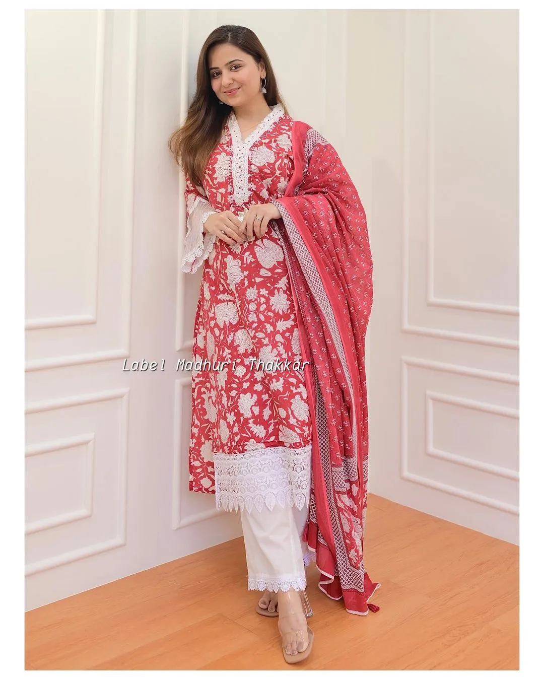 Beautiful Pakistani Cotton Floral Alia Cut Designer Suit