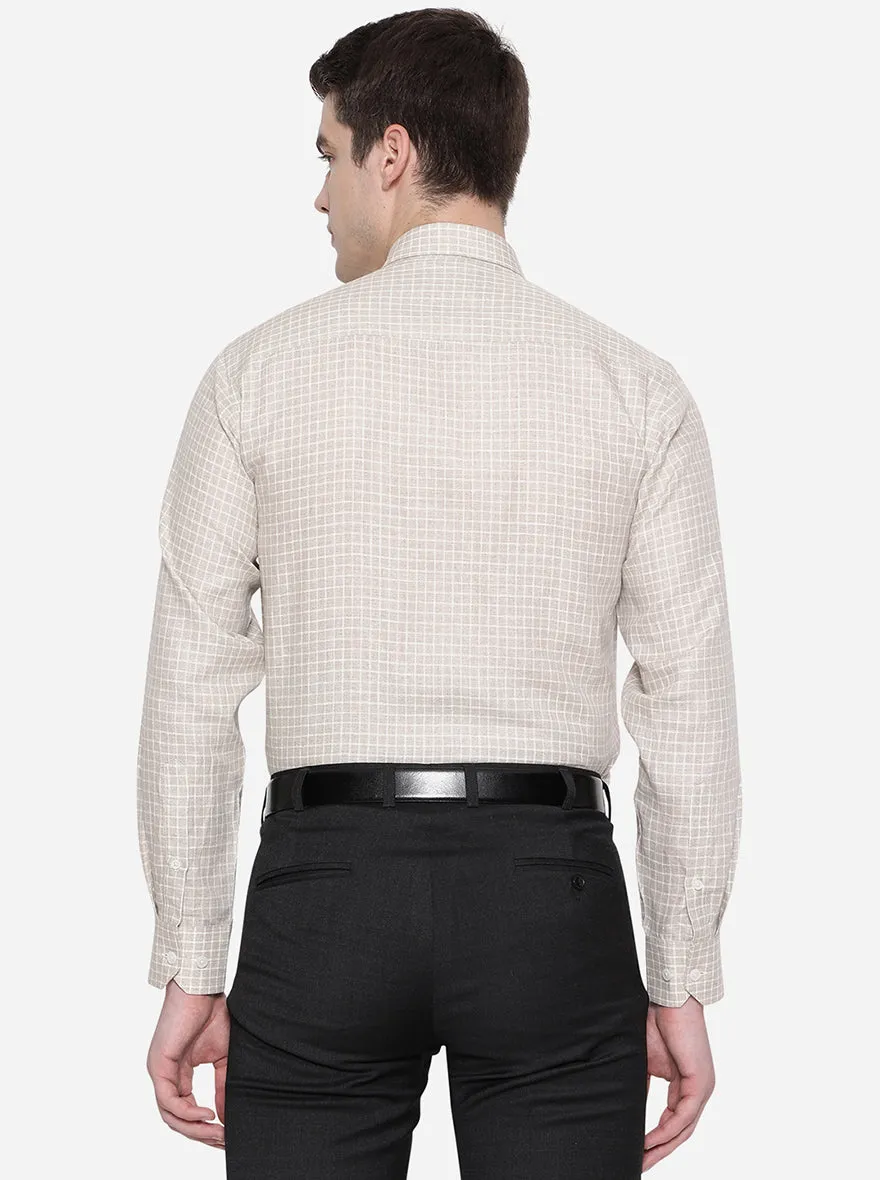 Beige Checked Regular Fit Formal Shirt | JadeBlue