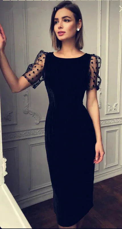 Black Prom Dresses lace Evening Dresses Elegant Formal Dress Short Sleeves Party Dress