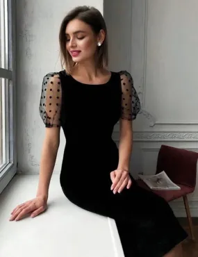 Black Prom Dresses lace Evening Dresses Elegant Formal Dress Short Sleeves Party Dress
