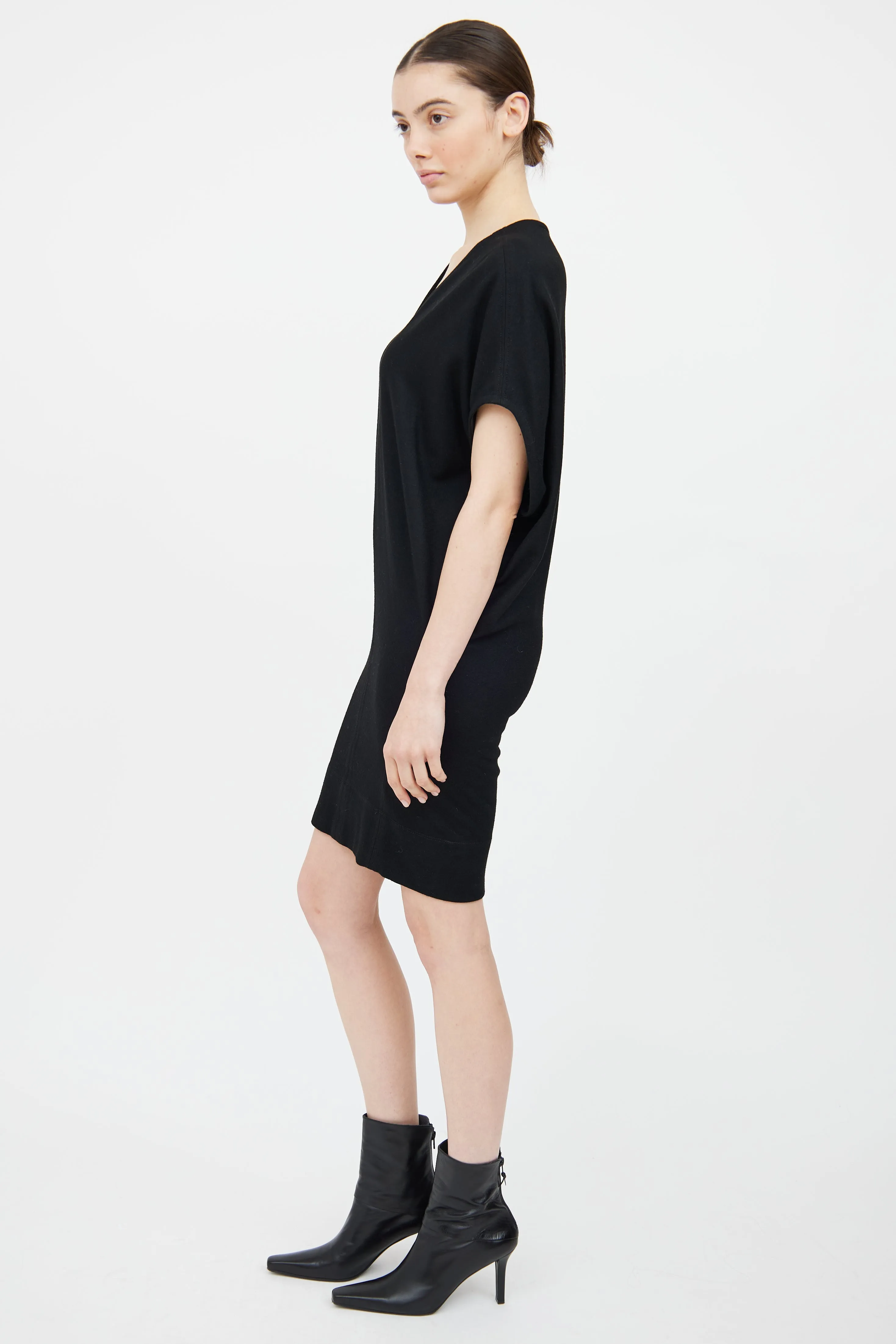 Black Wool Wing Sleeveless Dress